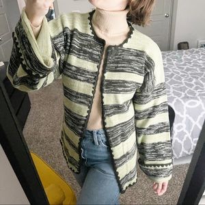 Vintage 70's Green Striped Cardigan Sweater